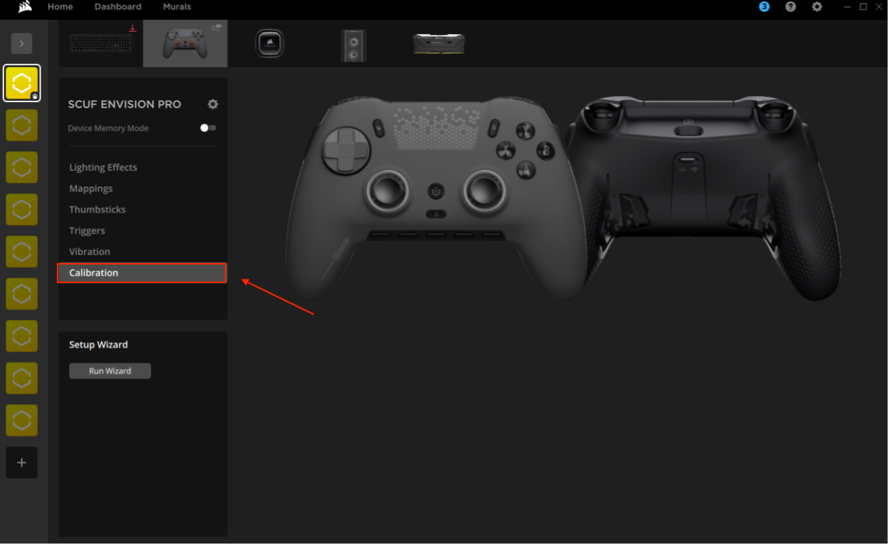 Calibration located on the left side bar