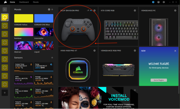 Selecciona el controlador Envision ubicado en el centro de la pantalla