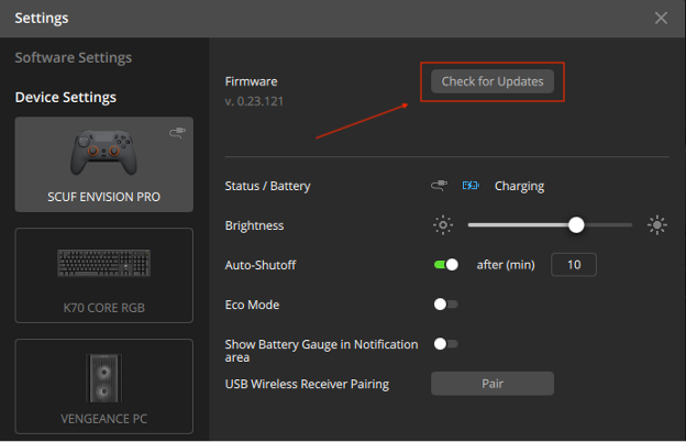 haz clic en "buscar actualizaciones" ubicado junto a "firmware"